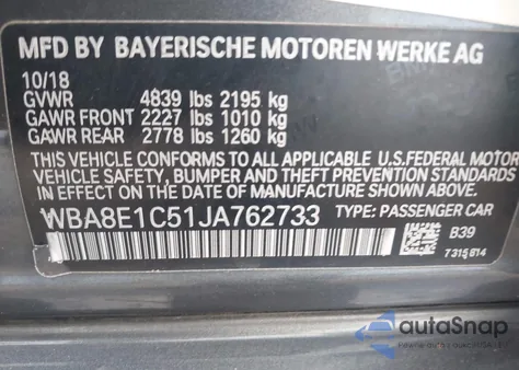 2018 BMW 330E Iperformance from USA, damaged, VIN WBA8E1C51JA762733